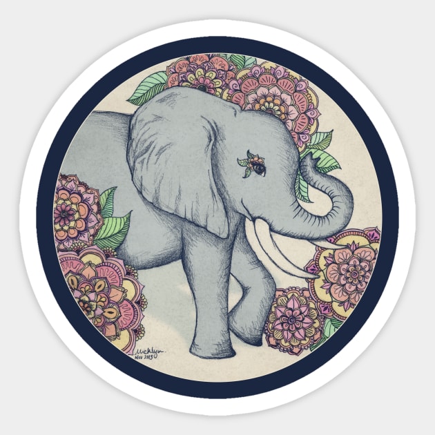 Little Elephant in soft vintage pastels Sticker by micklyn